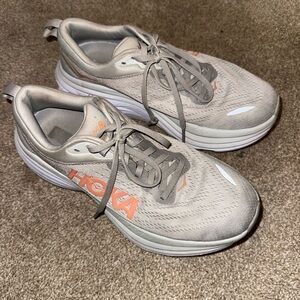 Hoka Gray and Orange Athletic Sneakers